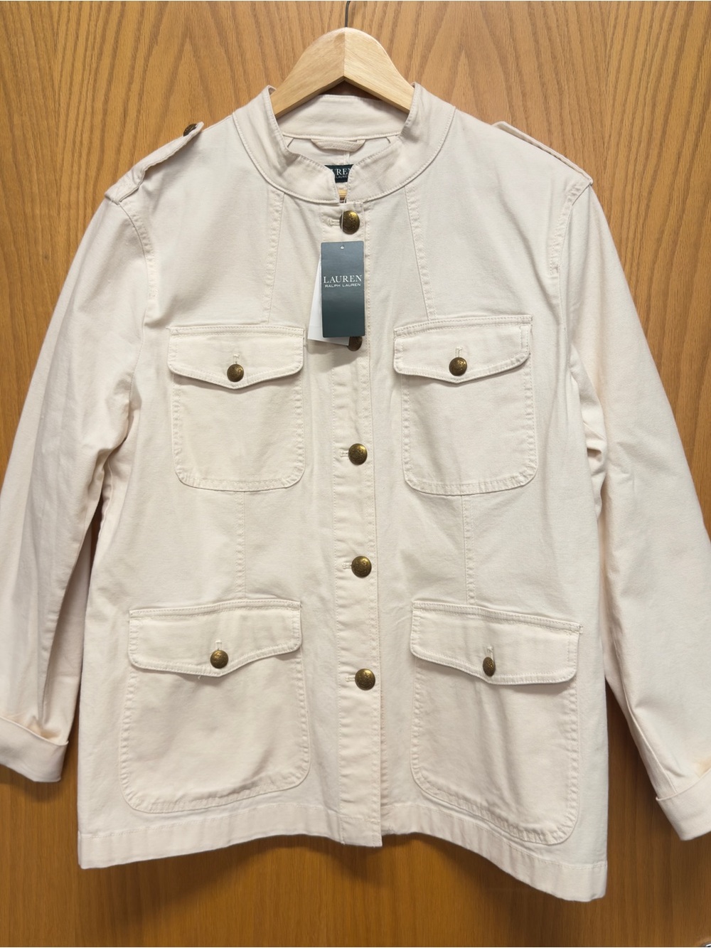 Lauren Ralph Lauren Cotton Canvas Safari Utility Jacket Beige Cream Size 14 NWT - Picture 2 of 11